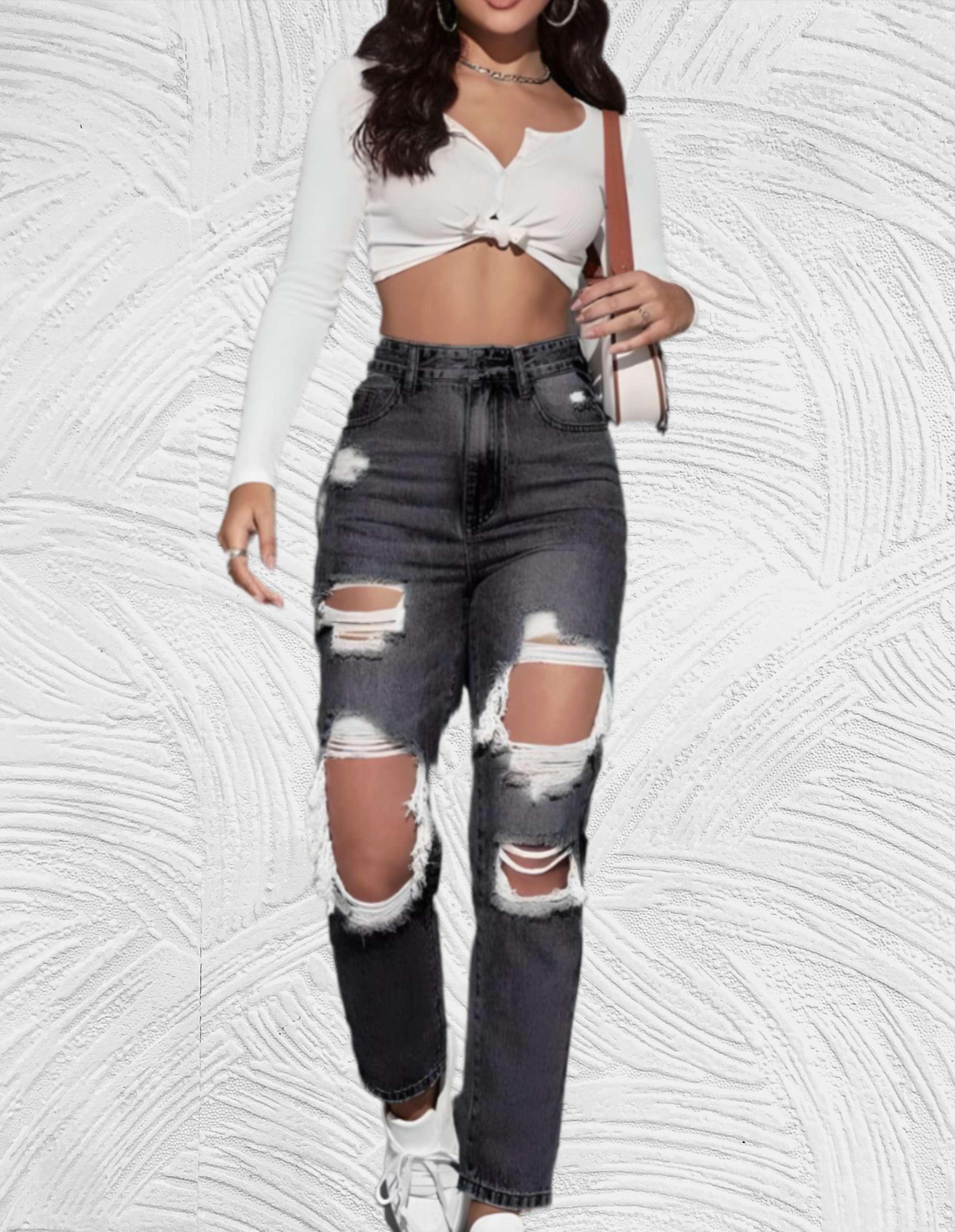 Goed passende skinny jeans met gescheurd design en hoge taille