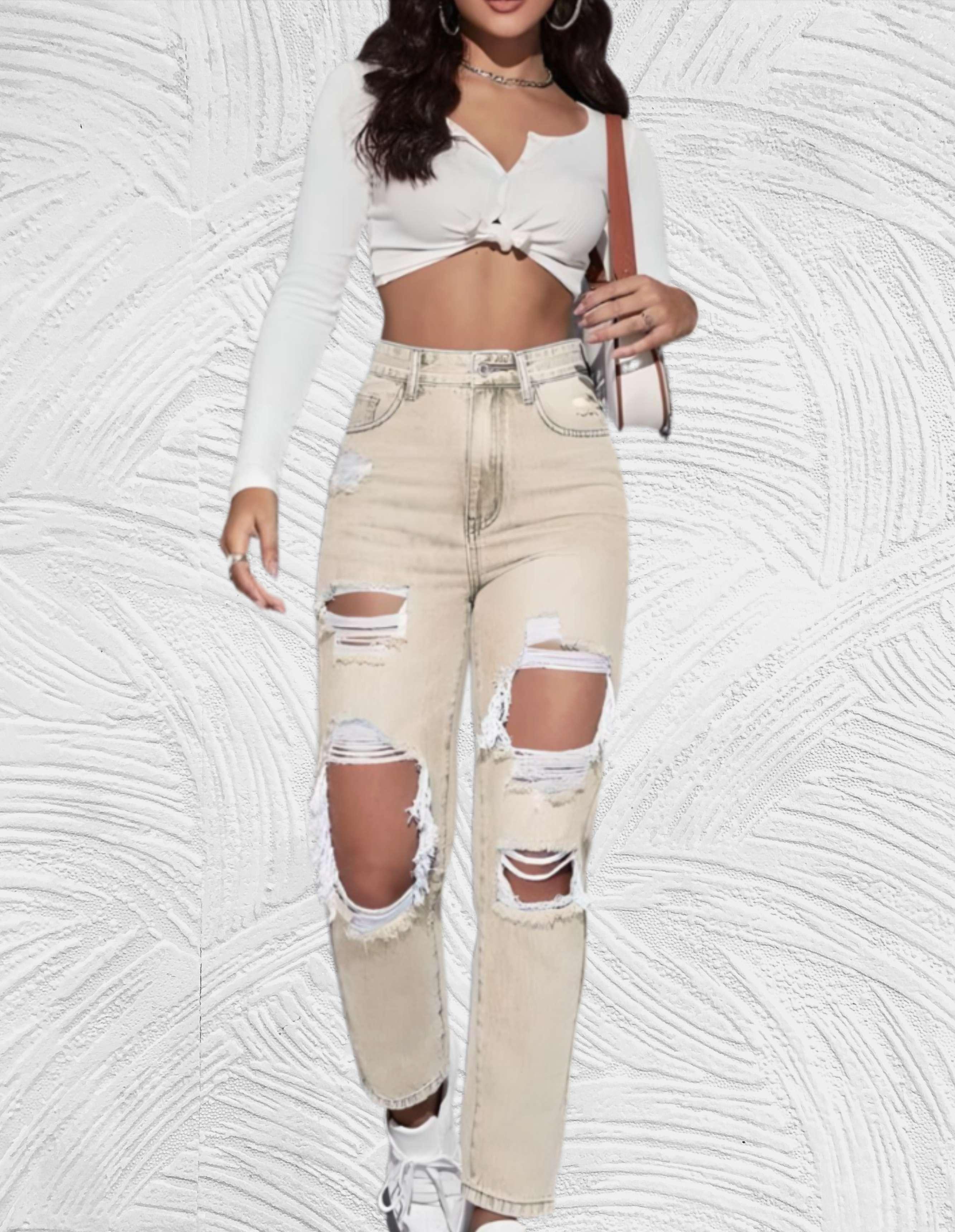 Goed passende skinny jeans met gescheurd design en hoge taille