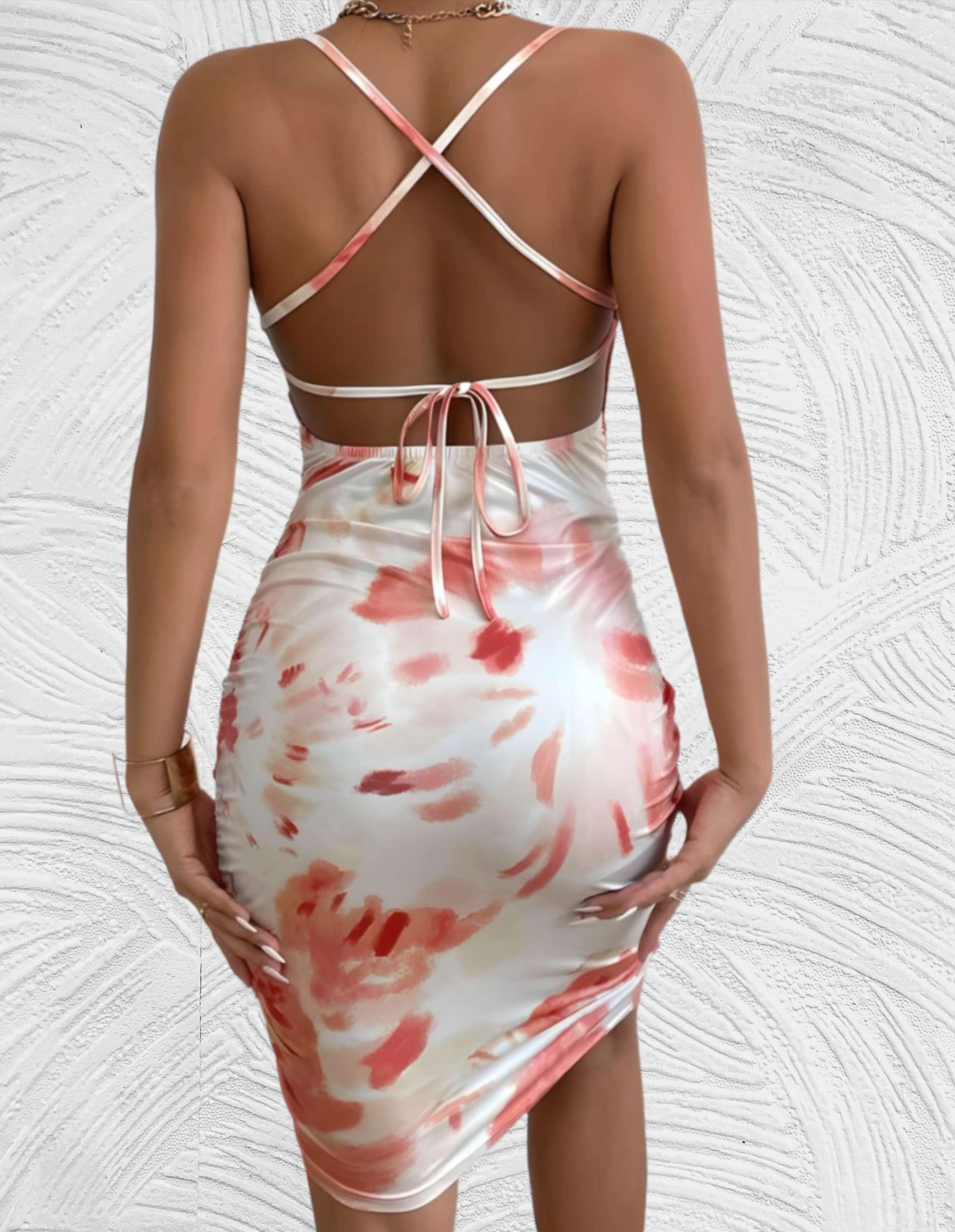 Bodycon mini jurk vierkante hals mouwloos rugloos en gemarmerd kleurontwerp
