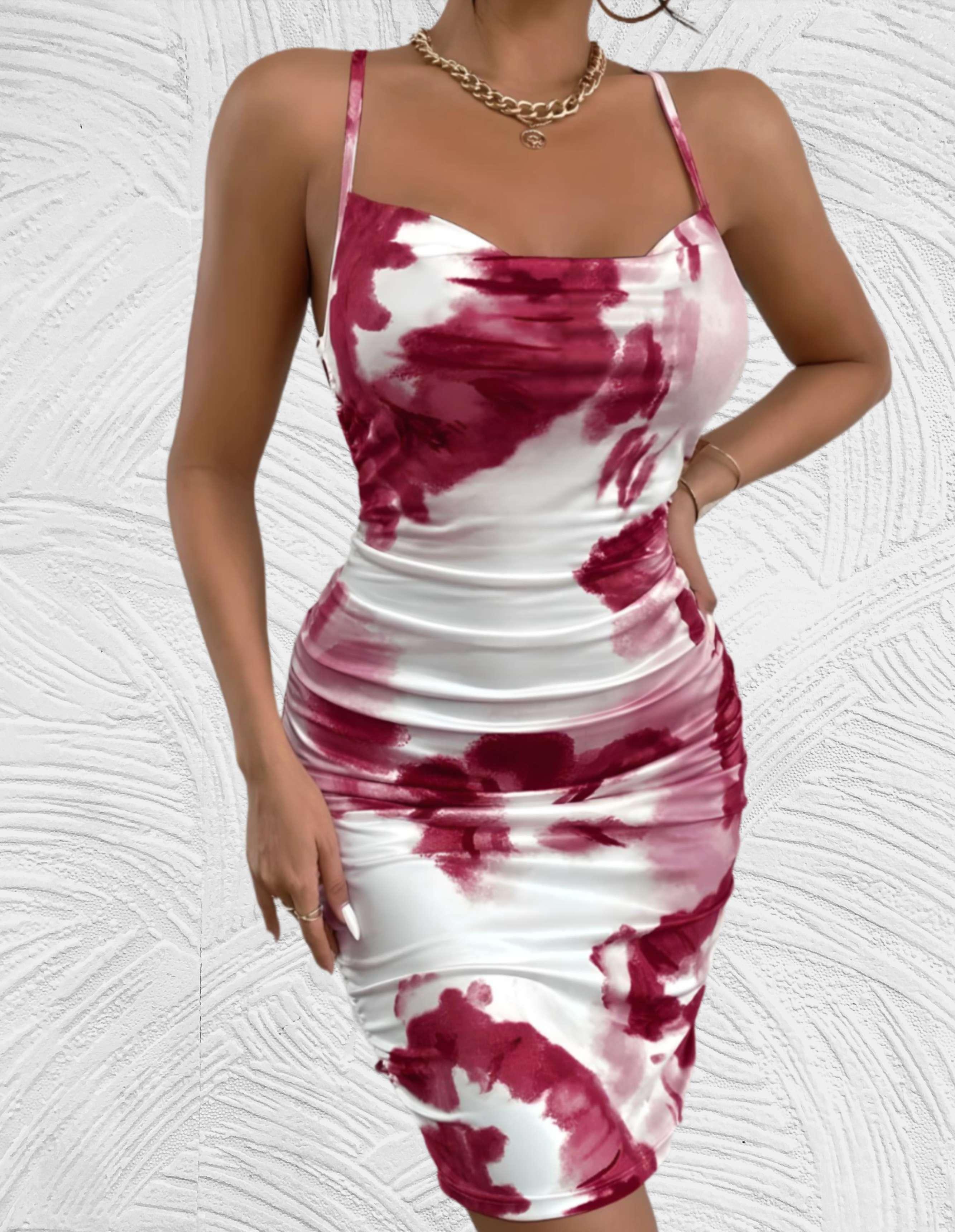 Bodycon mini jurk vierkante hals mouwloos rugloos en gemarmerd kleurontwerp