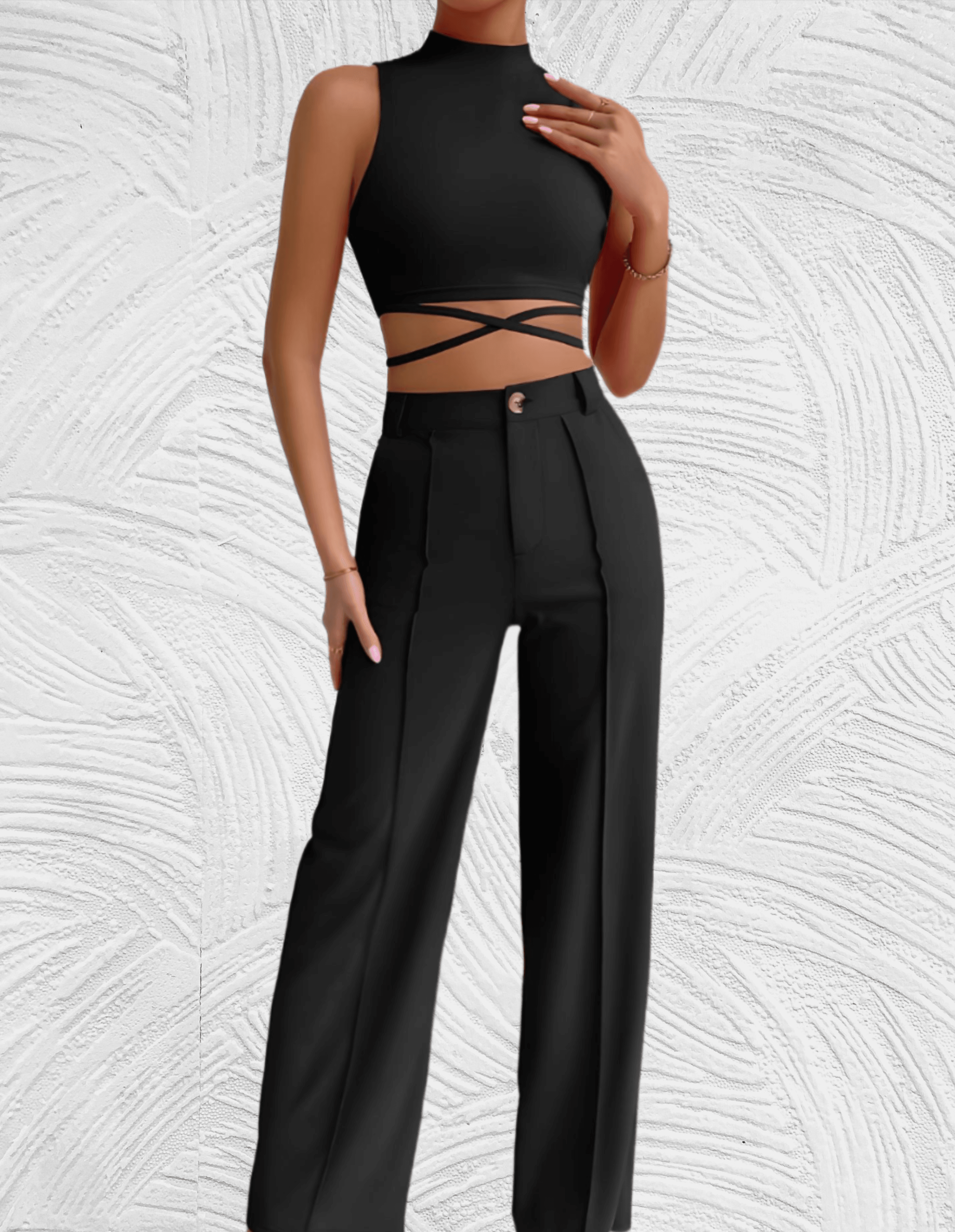 Slim fit 2-delige set met mouwloze en cropped top met x tie ontwerp met bijpassende broek met hoge taille