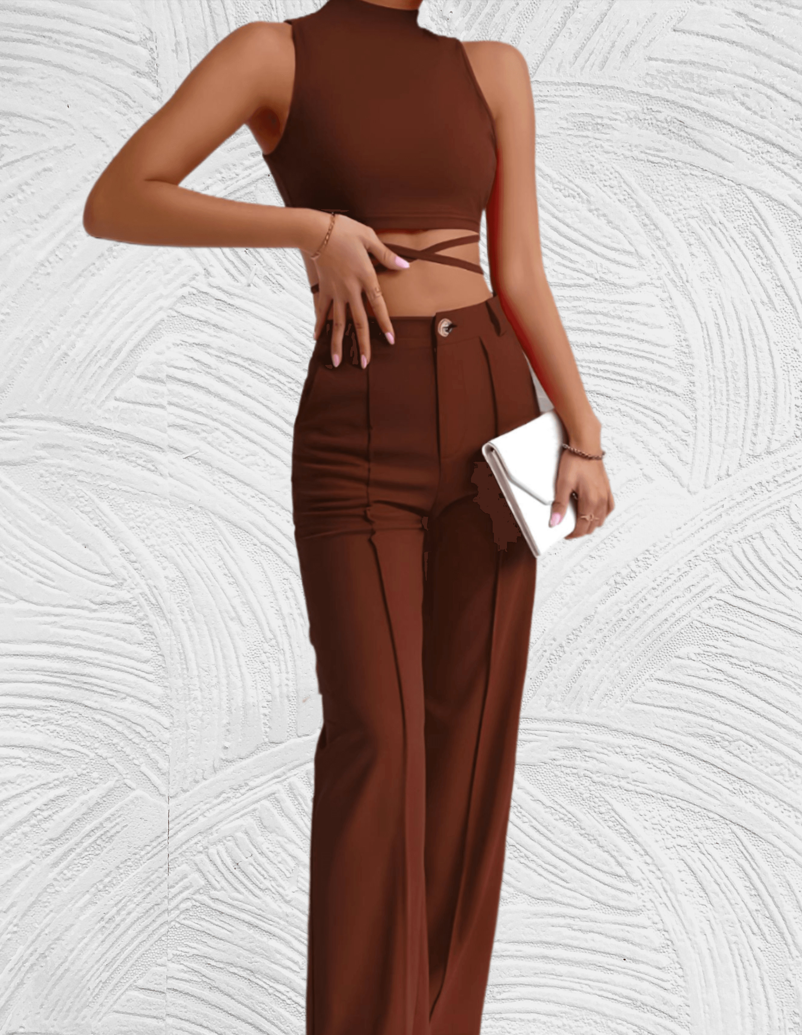 Slim fit 2-delige set met mouwloze en cropped top met x tie ontwerp met bijpassende broek met hoge taille