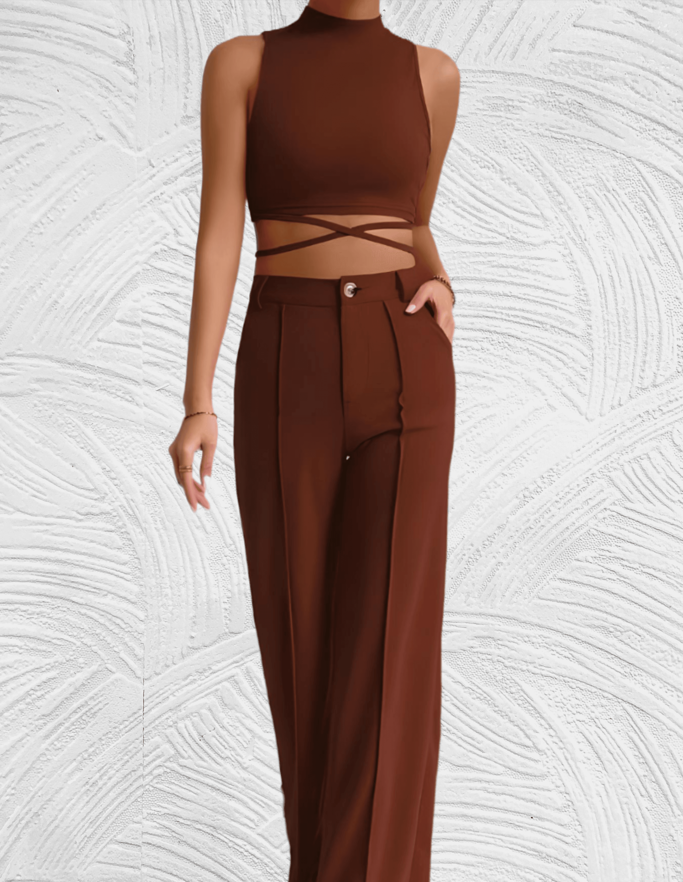 Slim fit 2-delige set met mouwloze en cropped top met x tie ontwerp met bijpassende broek met hoge taille