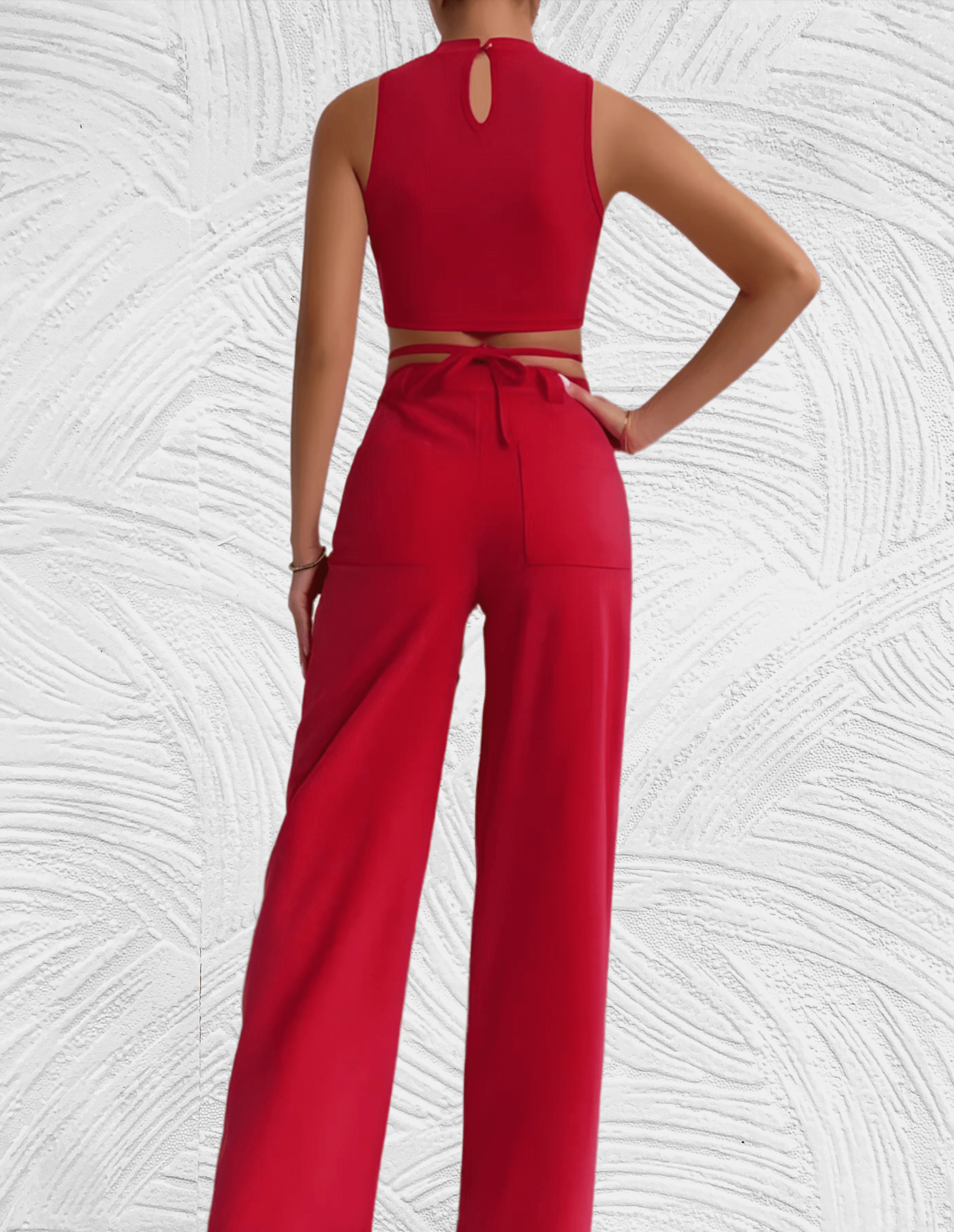 Slim fit 2-delige set met mouwloze en cropped top met x tie ontwerp met bijpassende broek met hoge taille