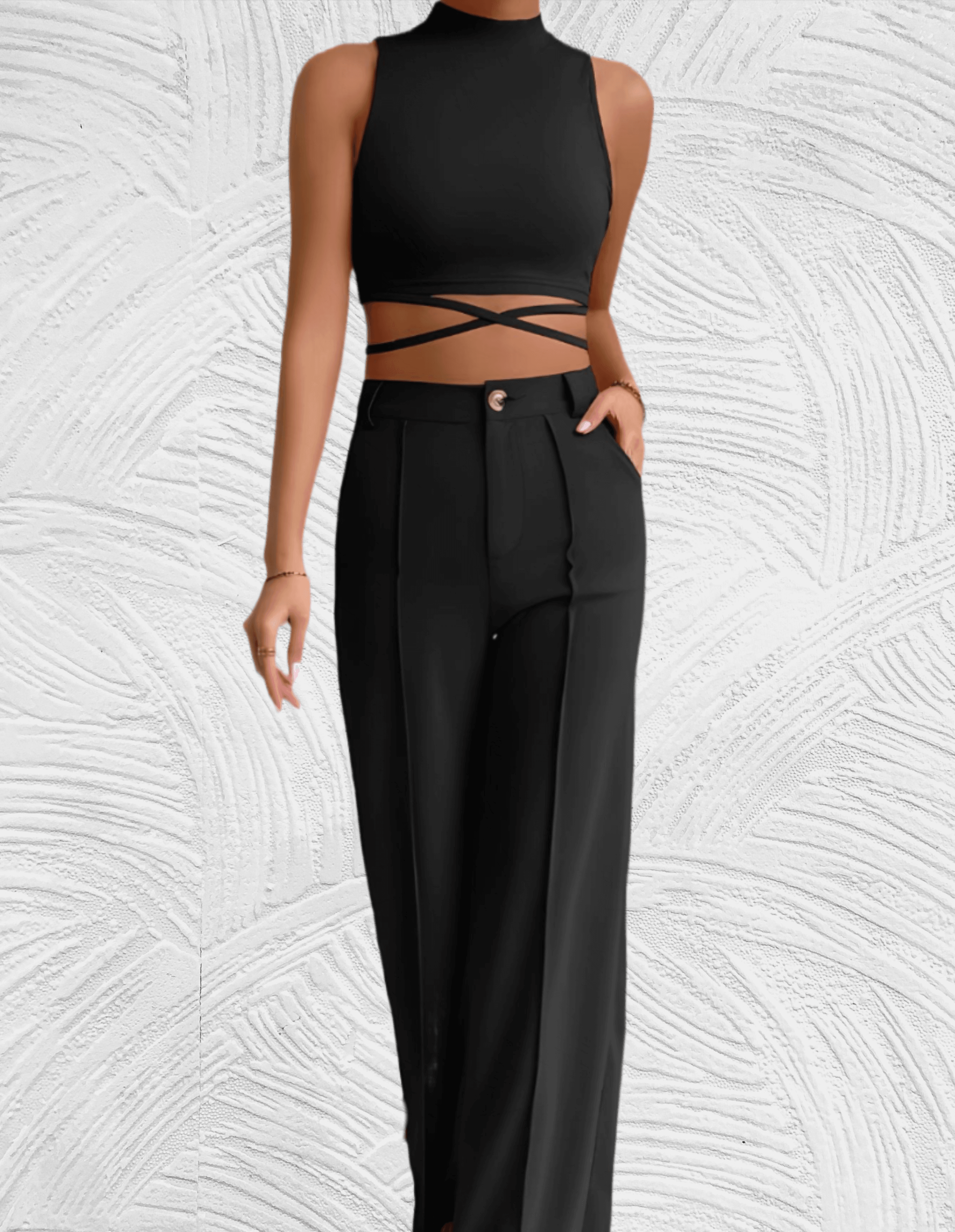 Slim fit 2-delige set met mouwloze en cropped top met x tie ontwerp met bijpassende broek met hoge taille