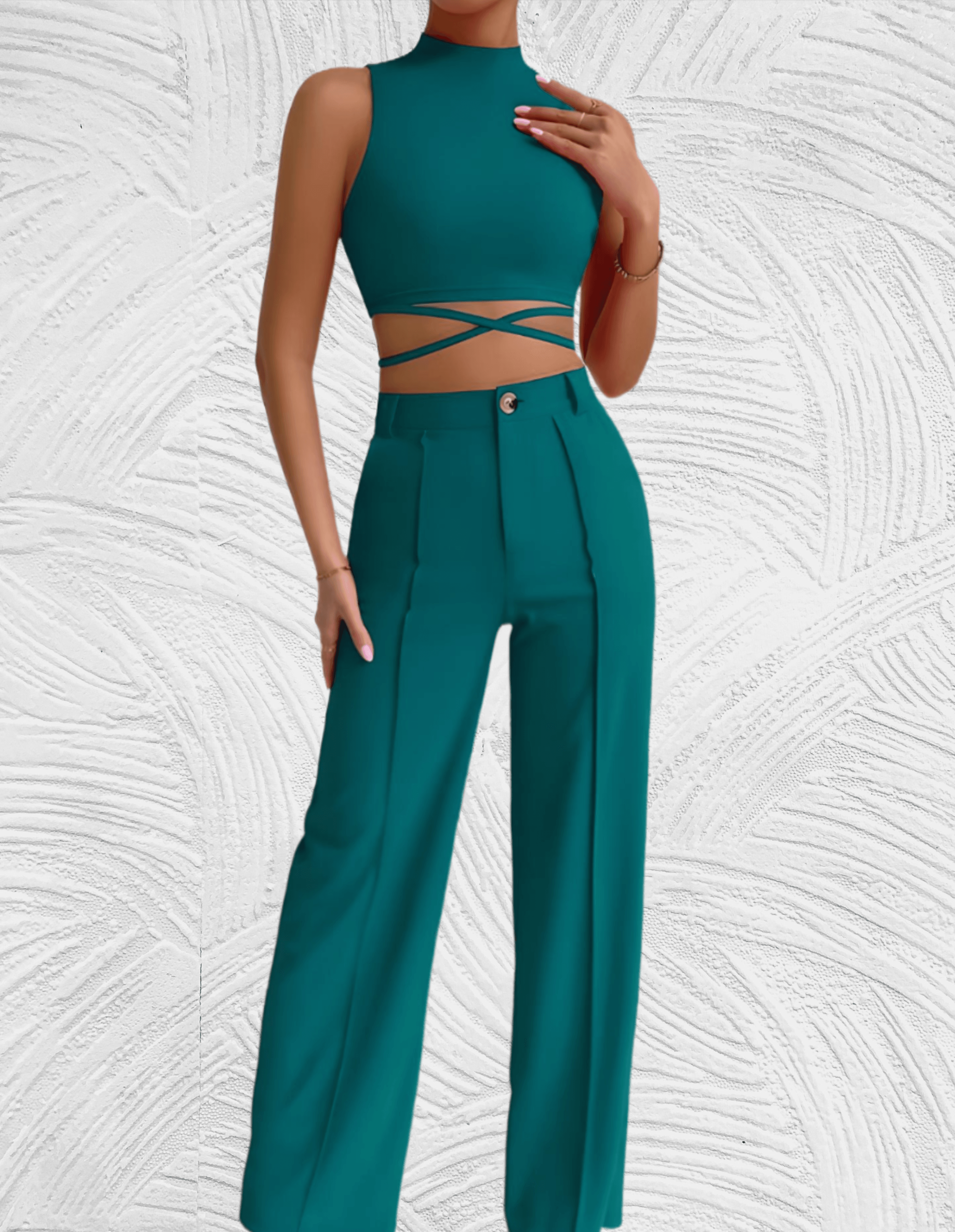 Slim fit 2-delige set met mouwloze en cropped top met x tie ontwerp met bijpassende broek met hoge taille