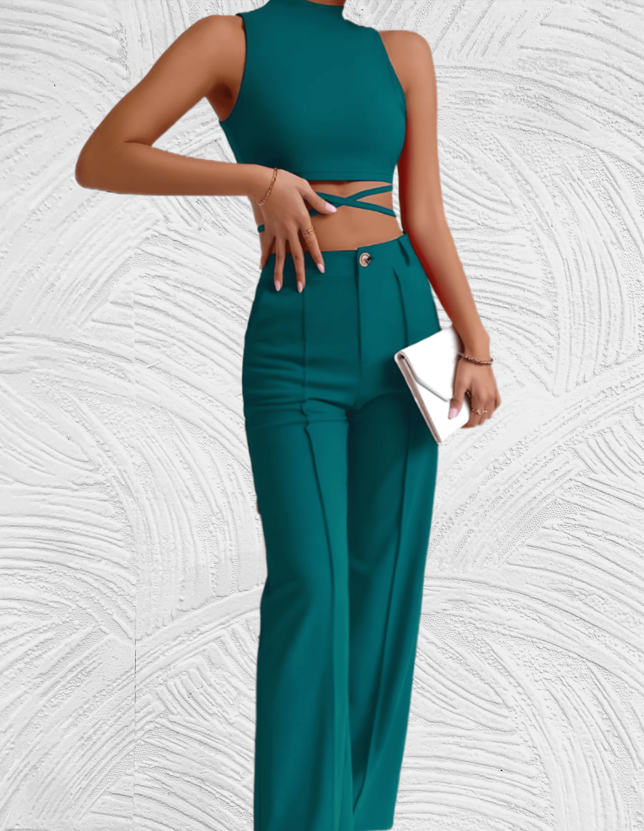 Slim fit 2-delige set met mouwloze en cropped top met x tie ontwerp met bijpassende broek met hoge taille