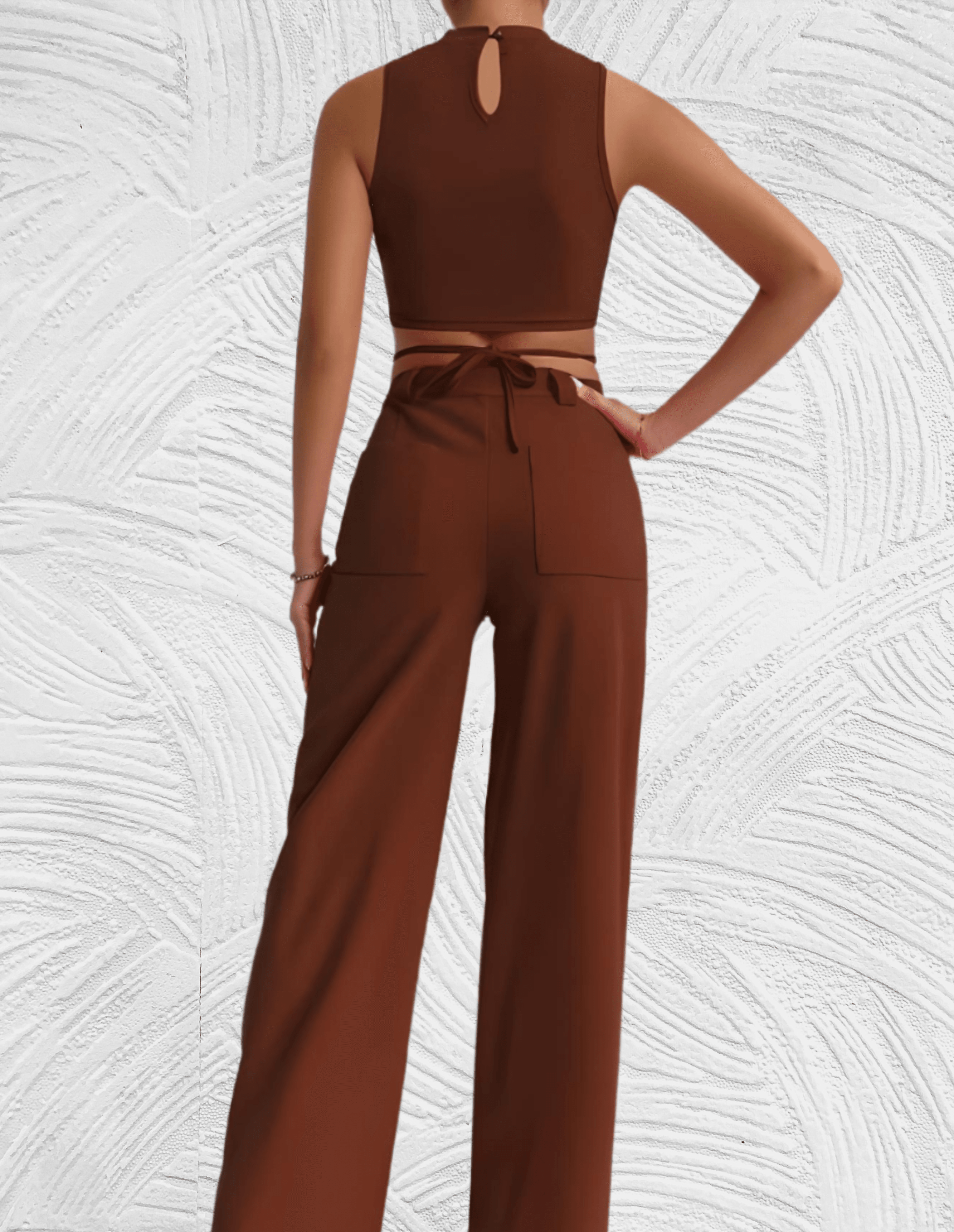 Slim fit 2-delige set met mouwloze en cropped top met x tie ontwerp met bijpassende broek met hoge taille