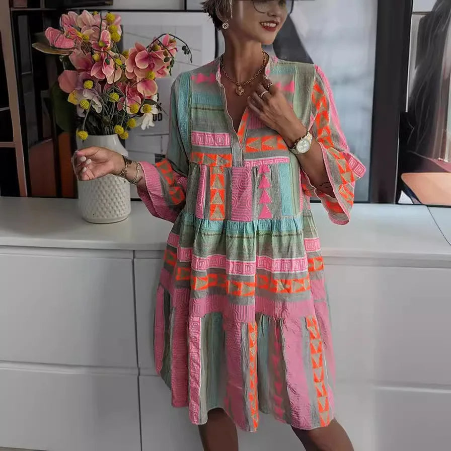 Chloe ™ | Boho gestreepte print korte jurk