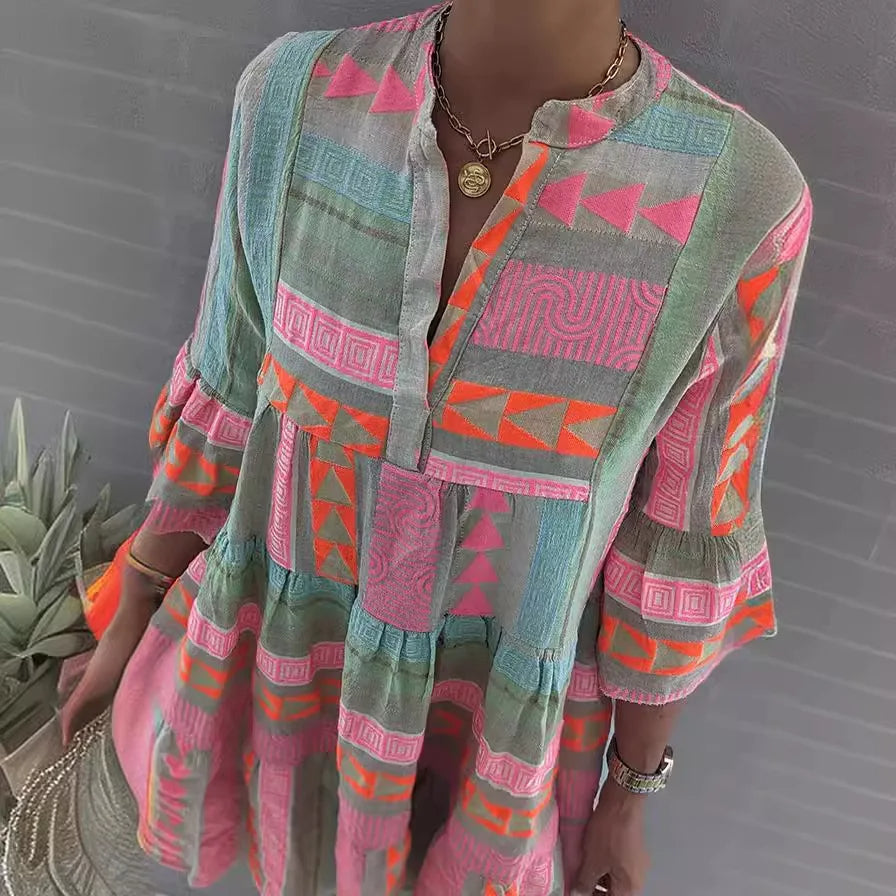 Chloe ™ | Boho gestreepte print korte jurk