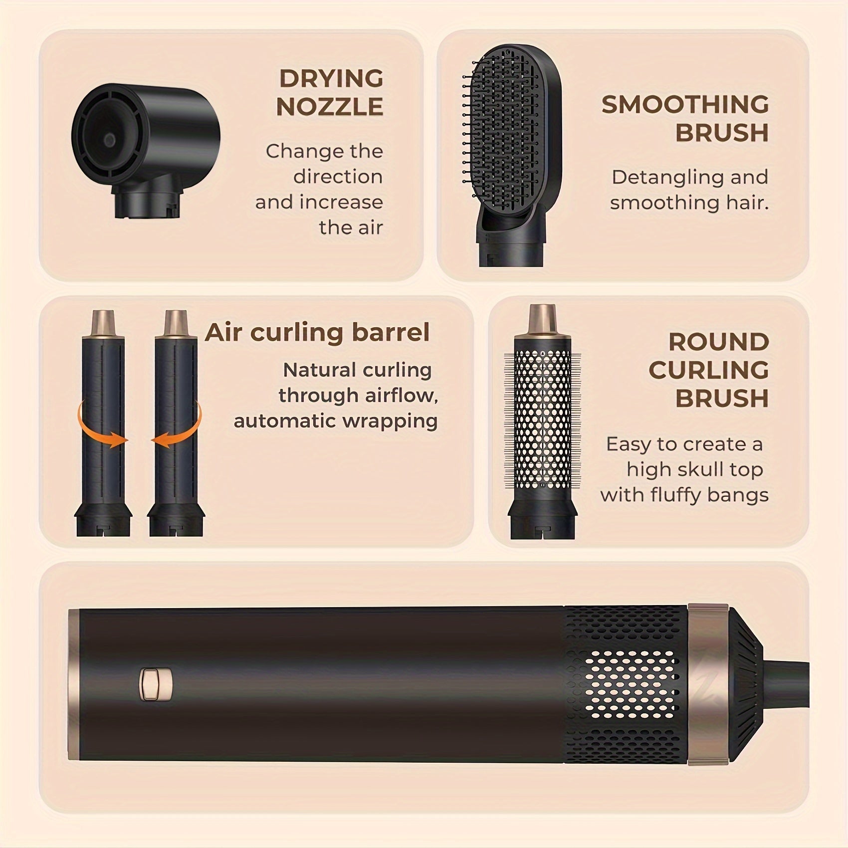 Camille™ | 5-in-1 Föhnborstel Set – Air Curler & Stylingtool met Negatieve Ionen (800W | EU Plug)