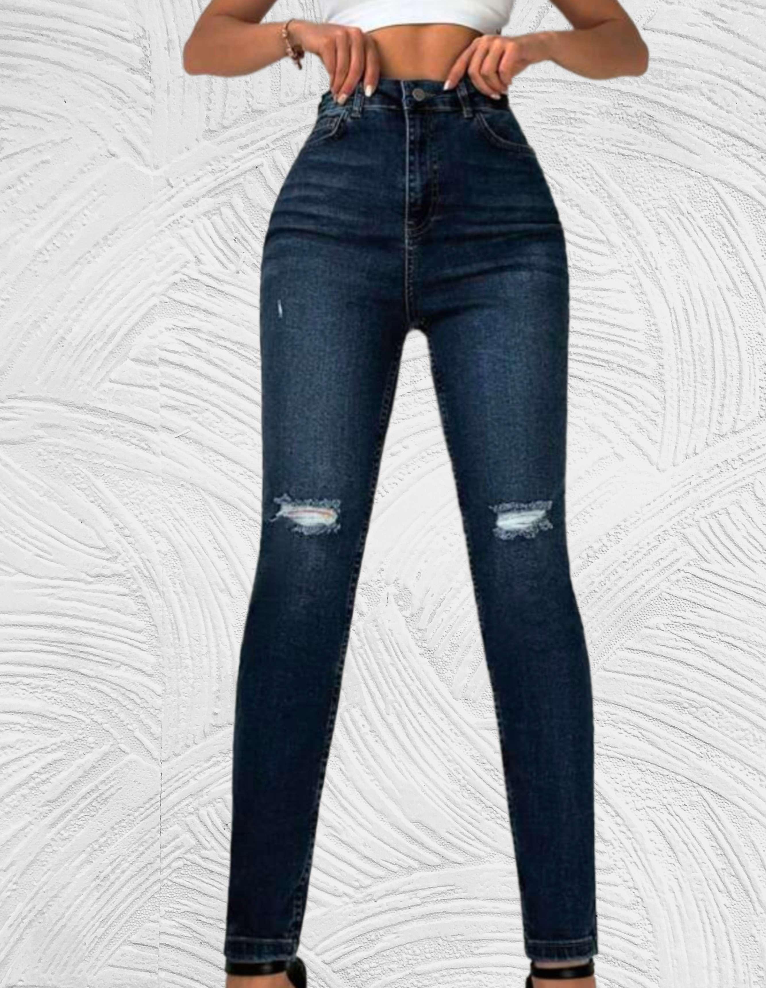 Strakke jeans met hoge taille en gescheurd ontwerp