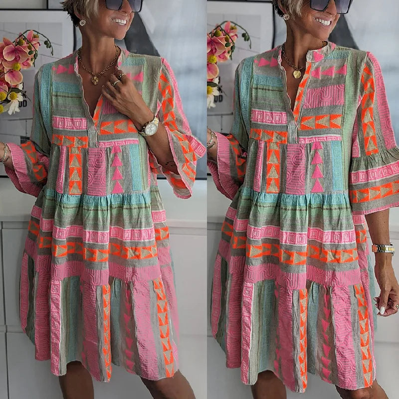 Chloe ™ | Boho gestreepte print korte jurk