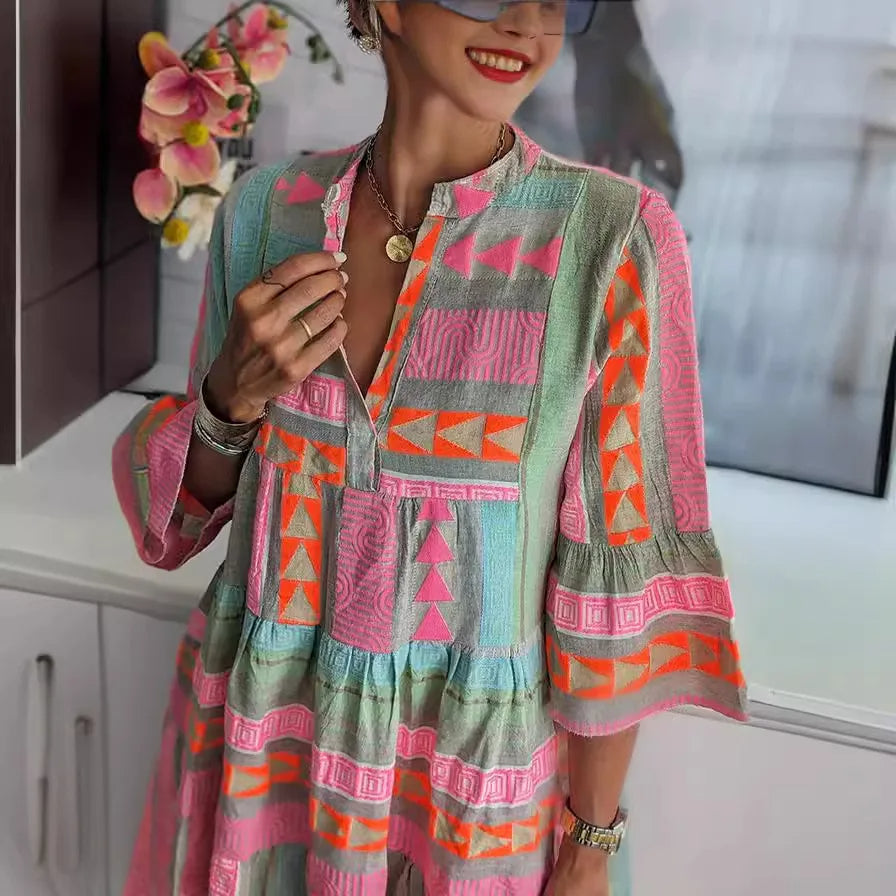 Chloe ™ | Boho gestreepte print korte jurk