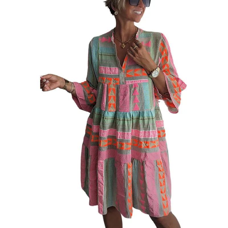 Chloe ™ | Boho gestreepte print korte jurk