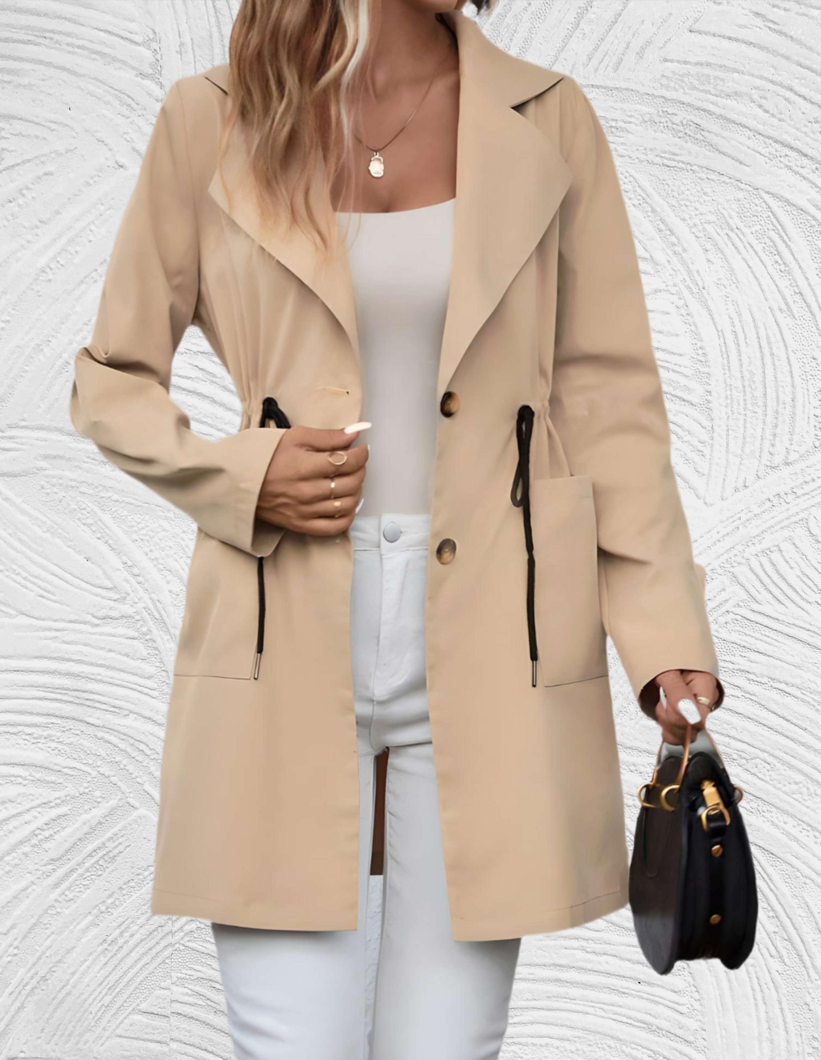 Lange trench coat met knopen in beige