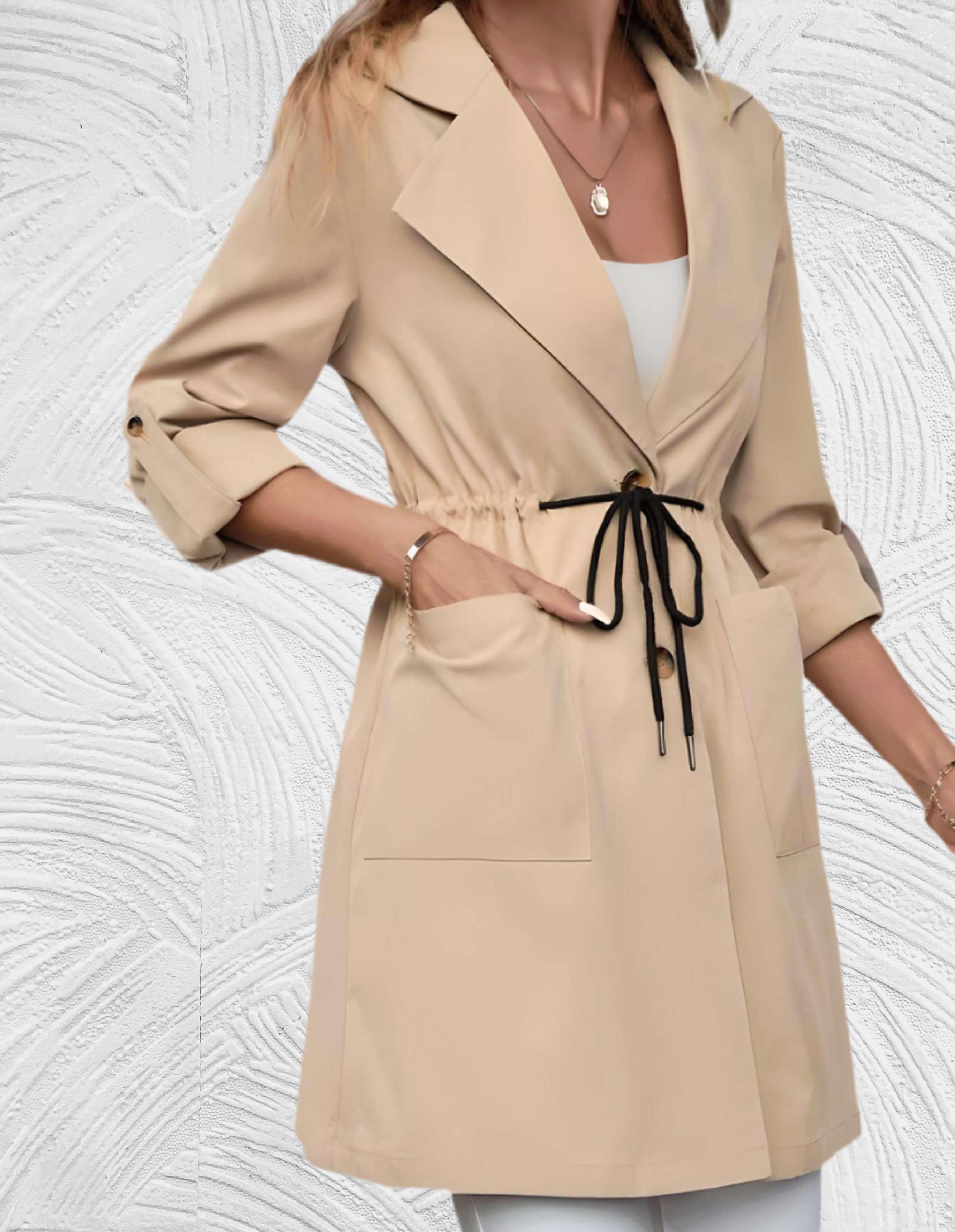 Lange trench coat met knopen in beige